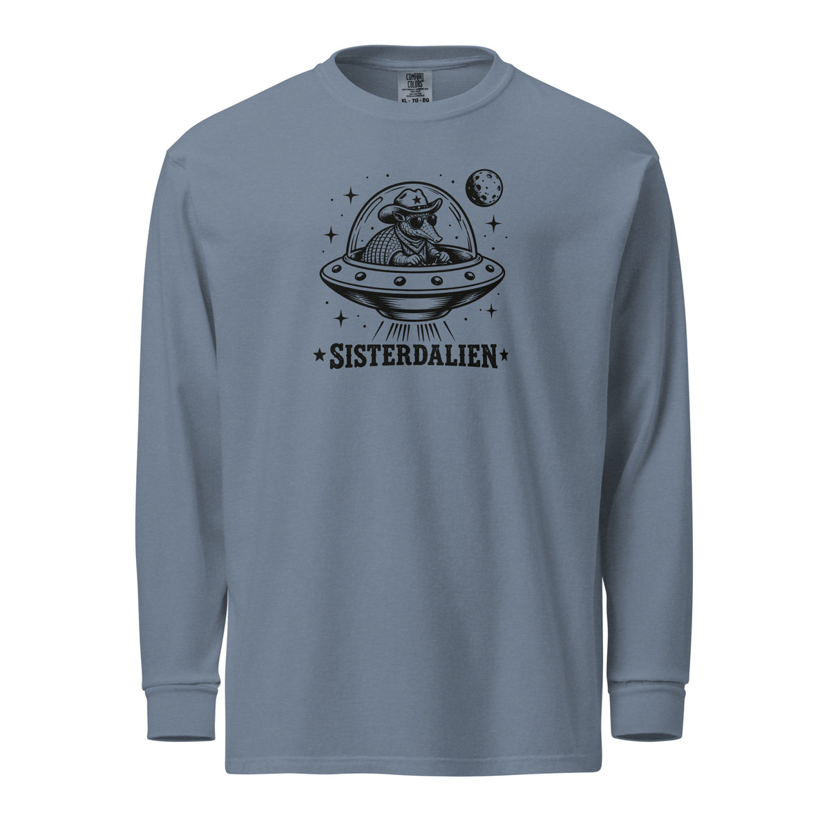 Sisterdalien Long Sleeve T-Shirt in Blue Jean, front view