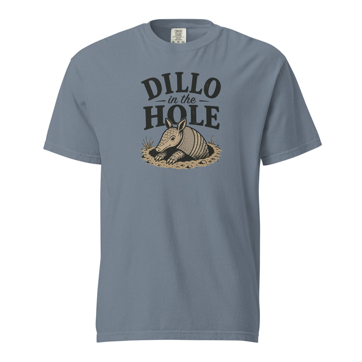 Dillo in the Hole T-Shirt in Blue Jean, front view