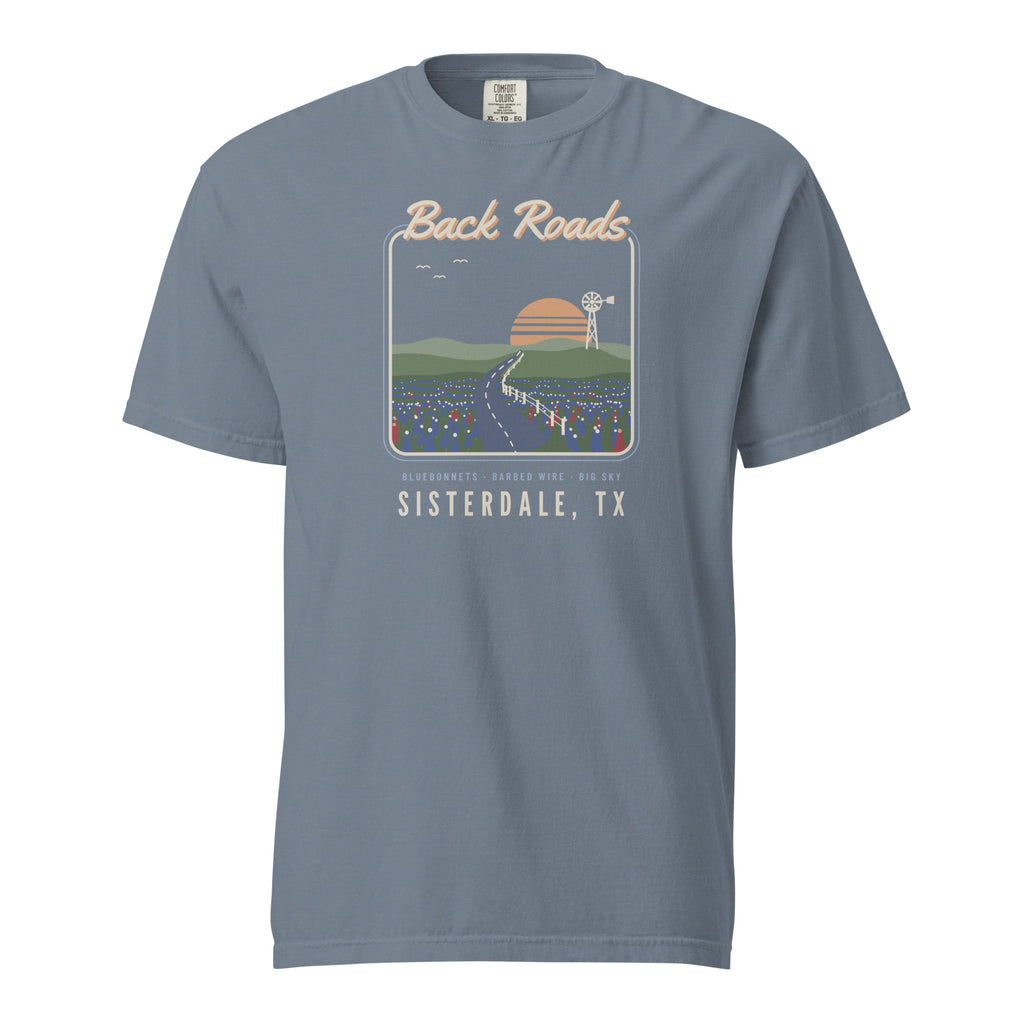 Back Roads T-Shirt in Blue Jean, front view