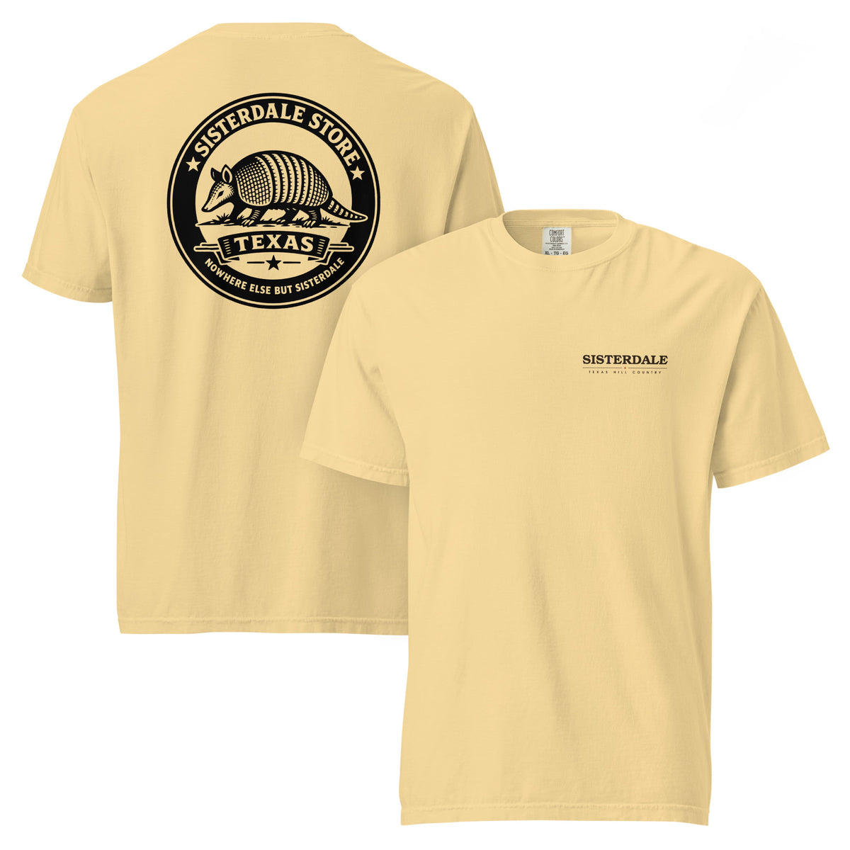 Sisterdale Store T-Shirt in Butter, front and back view