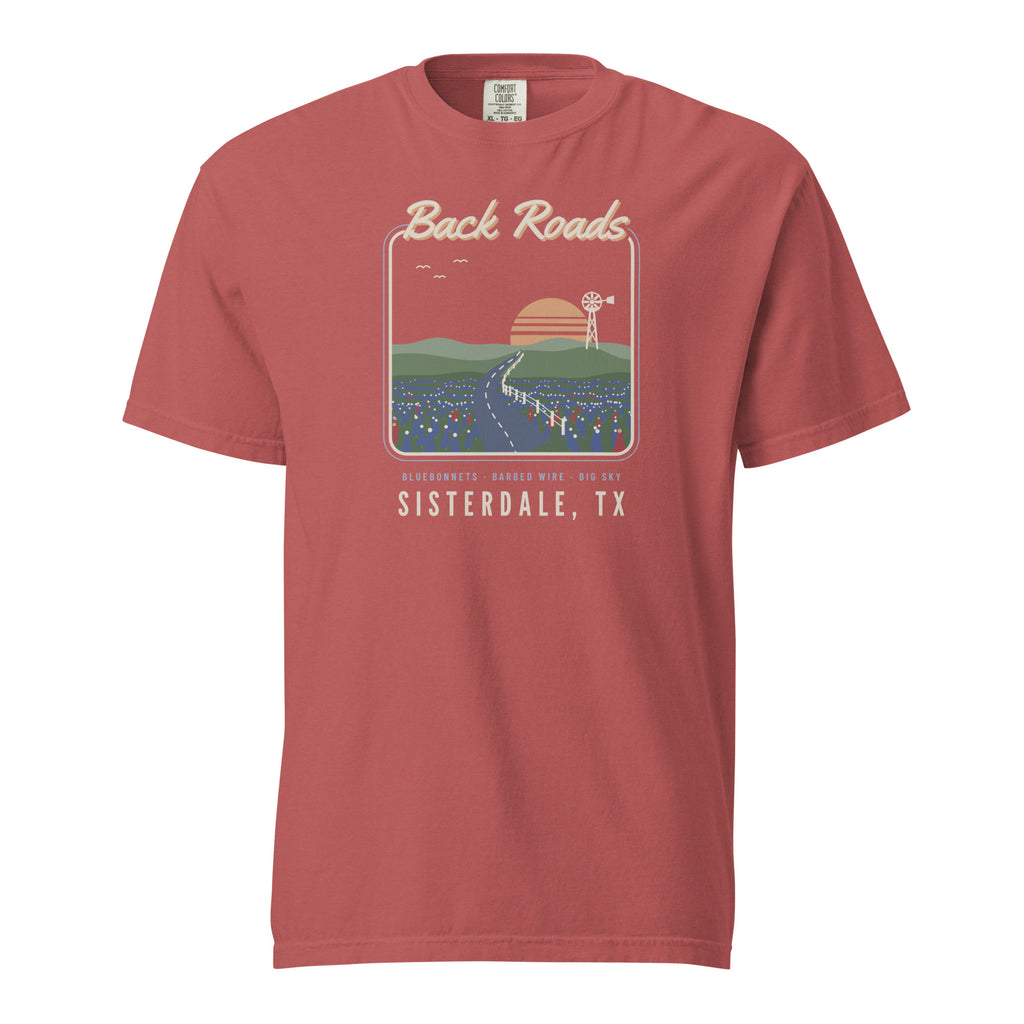 Back Roads T-Shirt in Crimson, front view