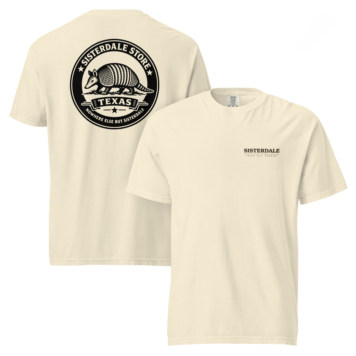 Sisterdale Store T-Shirt in Ivory, front and back view