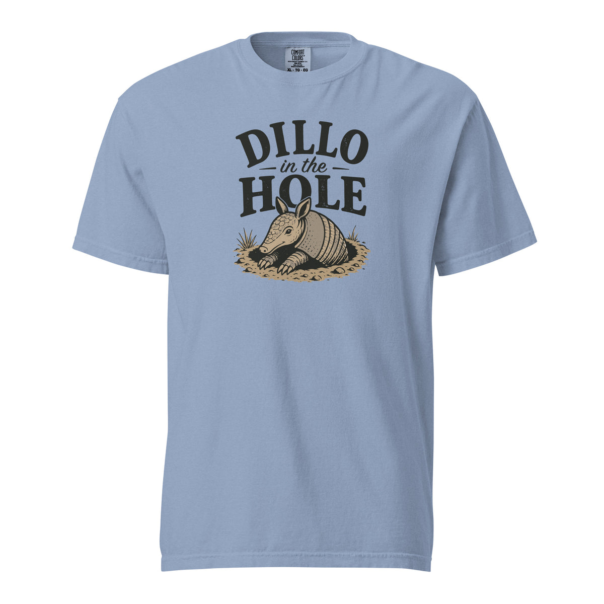Dillo in the Hole T-Shirt in Washed Denim, front view